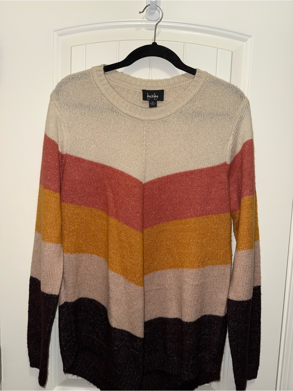 by & by Colorblock Chevron Sweater - Cream, Rust, Mustard, Blush, Black